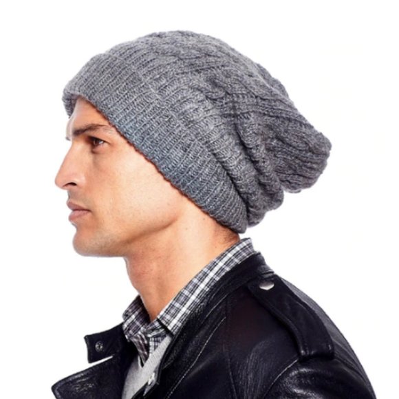 Handmade Nepali "Cobain Slouch" Wool Hat - Gray - Picture 1 of 5
